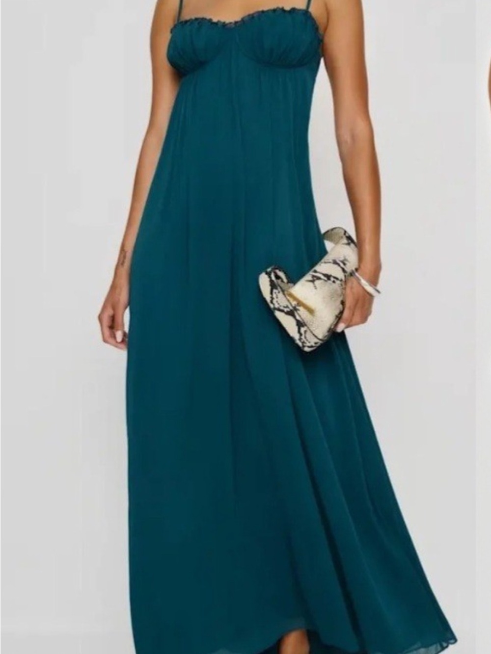 Reformation Cebba Dress in Teal Spaghetti-Strap Maxi Dress